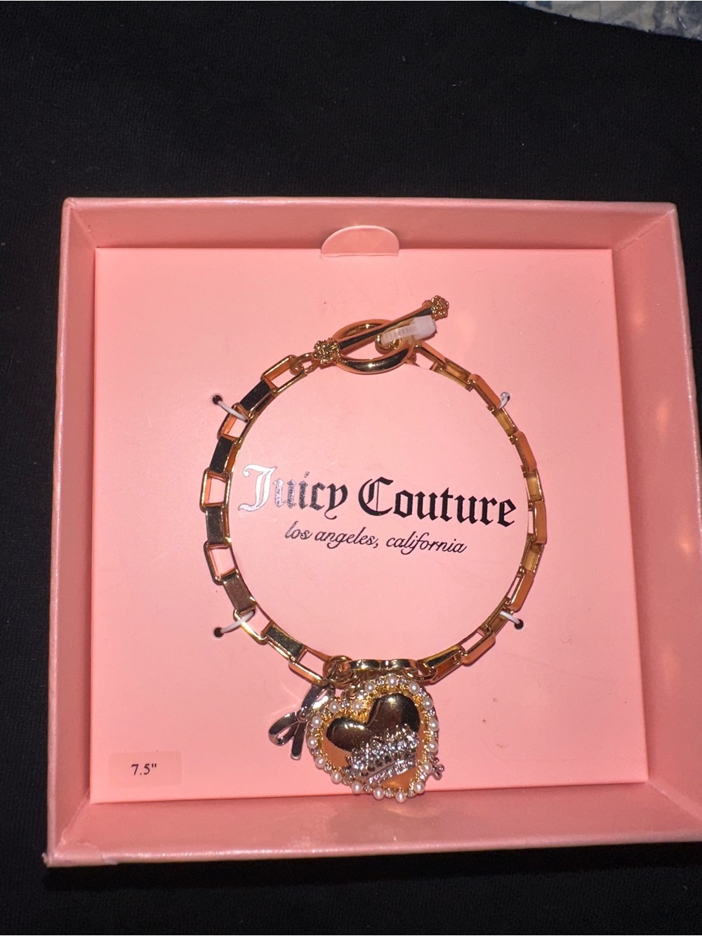 Juicy Couture Gold Heart Charm Bracelet with Crystal Accents